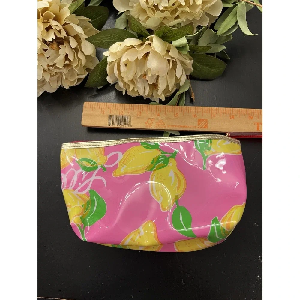 Lilly Pulitzer Estee Lauder Pucker Up Costmetic Bag Lemon Pink Makeup Bag Pouch